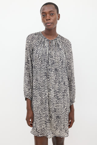 Isabel Marant Black & White Sheer Printed Belted Dress