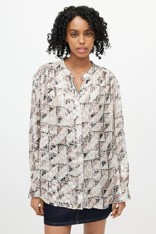 Isabel Marant Beige & Multicolour Geometric Silk Shirt