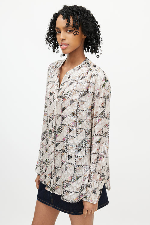 Isabel Marant Beige & Multicolour Geometric Silk Shirt