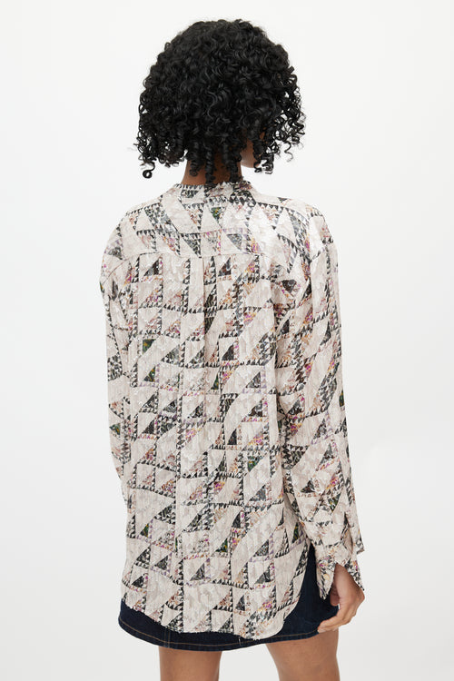 Isabel Marant Beige & Multicolour Geometric Silk Shirt