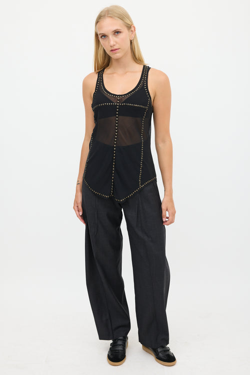 Isabel Marant Black & Bronze Silk Studded Sheer Tank
