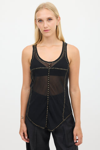 Isabel Marant Black & Bronze Silk Studded Sheer Tank