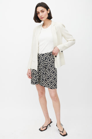 Isabel Marant Black & Cream Silk Geometric Pleated Skirt