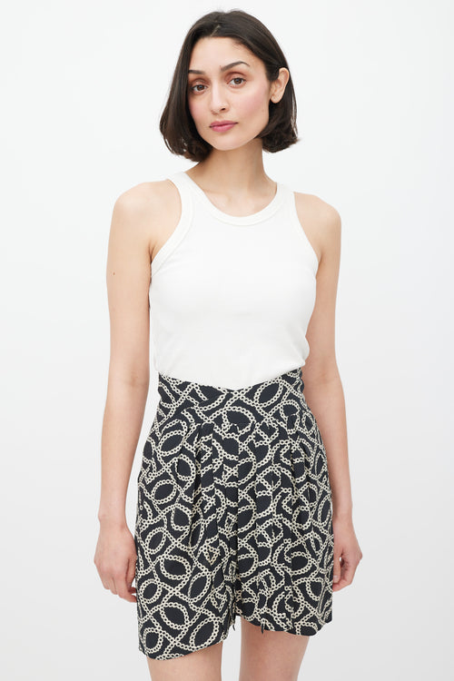Isabel Marant Black & Cream Silk Geometric Pleated Skirt