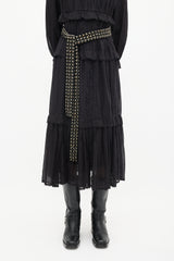 Isabel Marant Black Silk Studded Tie Belt