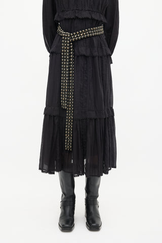 Isabel Marant Black Silk Studded Tie Belt