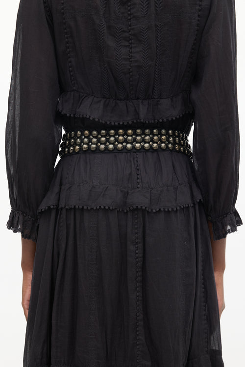 Isabel Marant Black Silk Studded Tie Belt