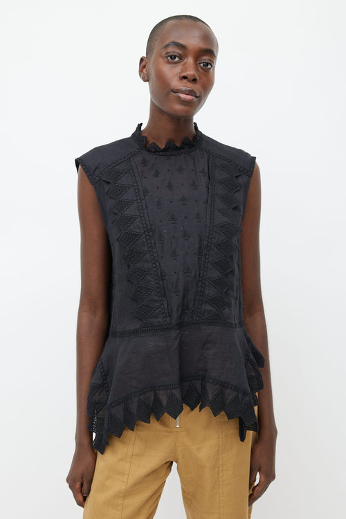 Isabel Marant Black Embroidered Semi Sheer Blouse