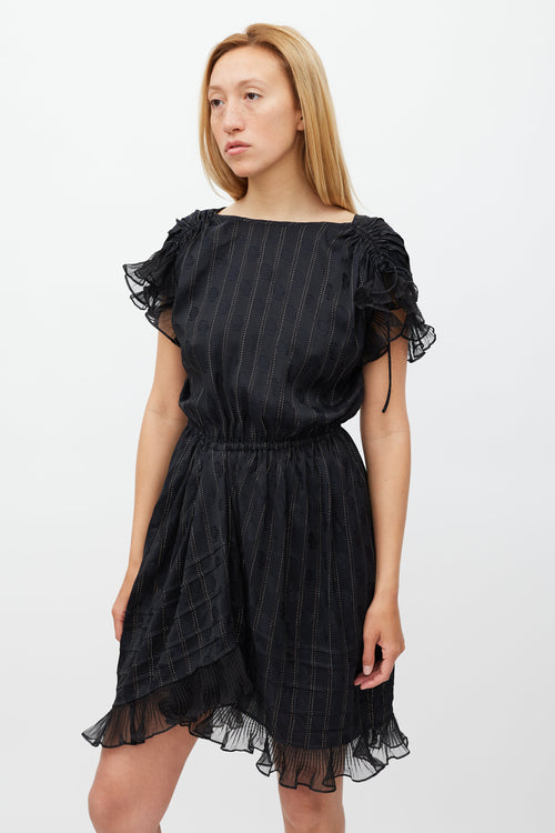 Isabel Marant Black & Gold Silk Marisa Striped Dress