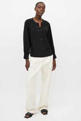 Isabel Marant Black & Gold Studded Long Sleeve Blouse