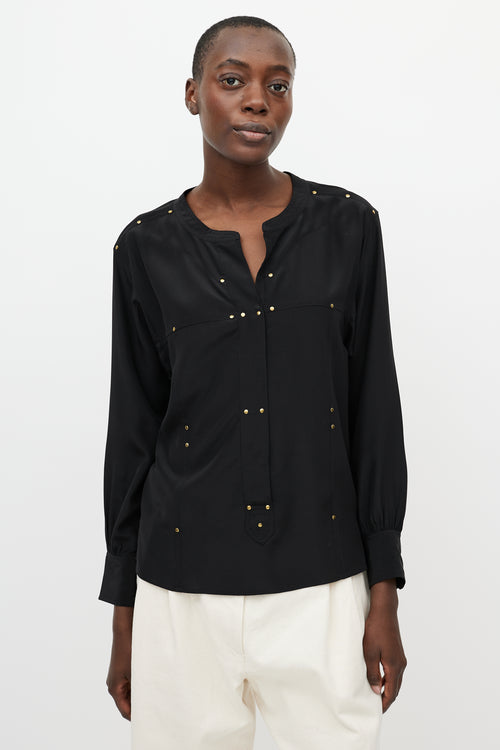 Isabel Marant Black & Gold Studded Long Sleeve Blouse
