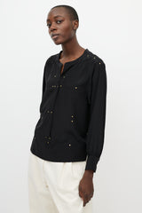 Isabel Marant Black & Gold Studded Long Sleeve Blouse