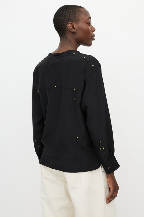 Isabel Marant Black & Gold Studded Long Sleeve Blouse