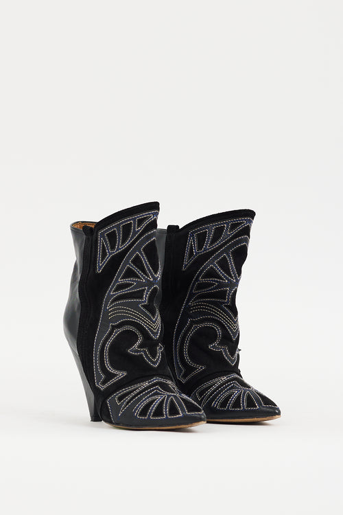 Isabel Marant Black Leather & Suede Western Berry Boot