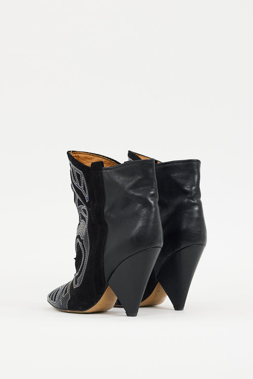 Isabel Marant Black Leather & Suede Western Berry Boot