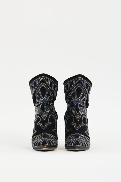 Isabel Marant Black Leather & Suede Western Berry Boot