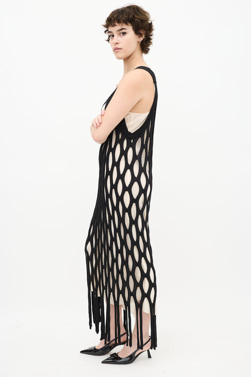 Black Linen Knit Fringe Dress