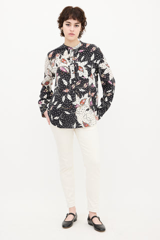 Isabel Marant Black & Multi Silk Leaf Print Shirt
