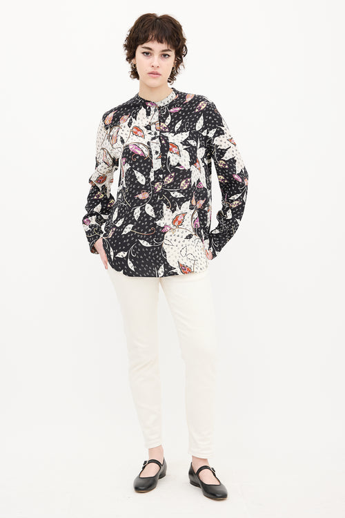 Isabel Marant Black & Multi Silk Leaf Print Shirt