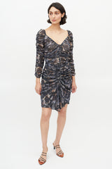 Isabel Marant Black & Multi Silk Ruched Dress