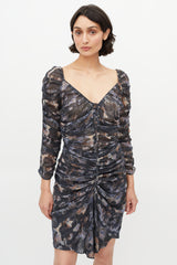 Isabel Marant Black & Multi Silk Ruched Dress