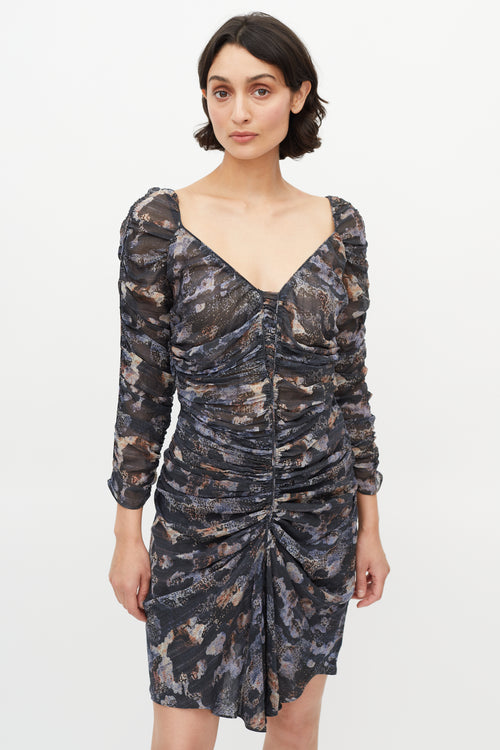 Isabel Marant Black & Multi Silk Ruched Dress