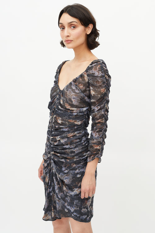 Isabel Marant Black & Multi Silk Ruched Dress