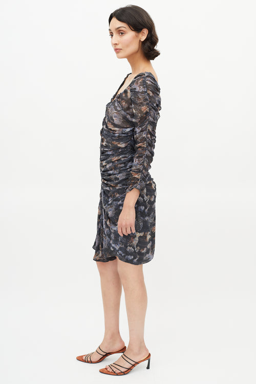 Isabel Marant Black & Multi Silk Ruched Dress