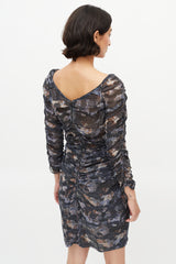 Isabel Marant Black & Multi Silk Ruched Dress