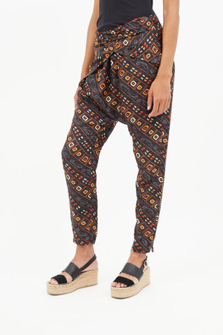 Isabel Marant Black & Multicolour Print Wrap Silk Trouser