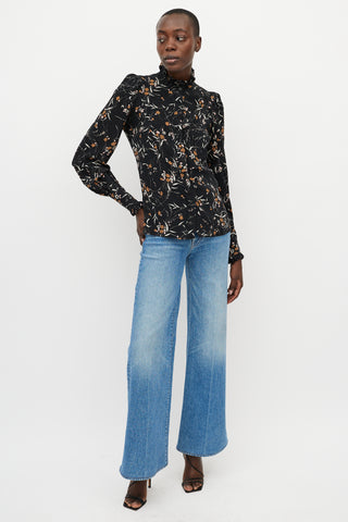 Isabel Marant Black & Orange Floral Button Up Top