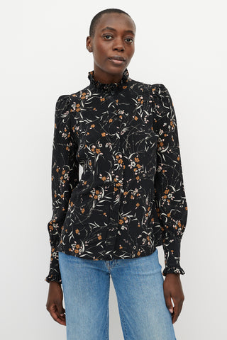 Isabel Marant Black & Orange Floral Button Up Top