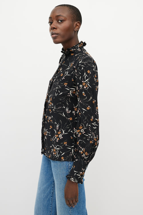 Isabel Marant Black & Orange Floral Button Up Top