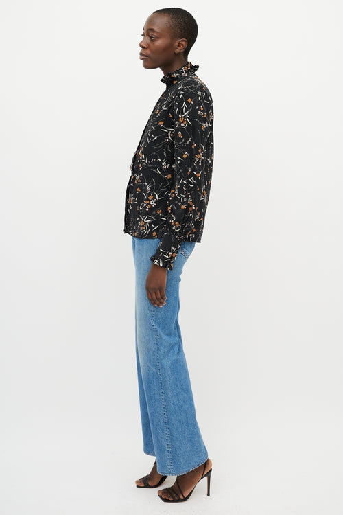 Isabel Marant Black & Orange Floral Button Up Top