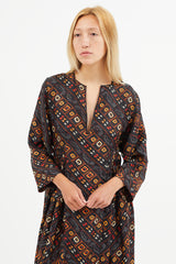 Isabel Marant Black & Orange Silk Print Dress
