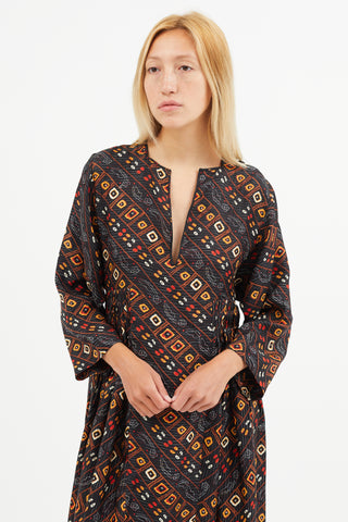 Isabel Marant Black & Orange Silk Print Dress