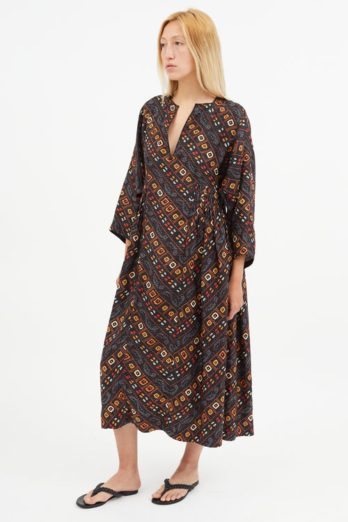 Isabel Marant Black & Orange Silk Print Dress