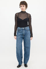 Isabel Marant Black Puckered Mesh Mock Neck Top
