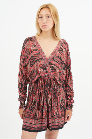 Isabel Marant Red & Black Paisley Print Dress