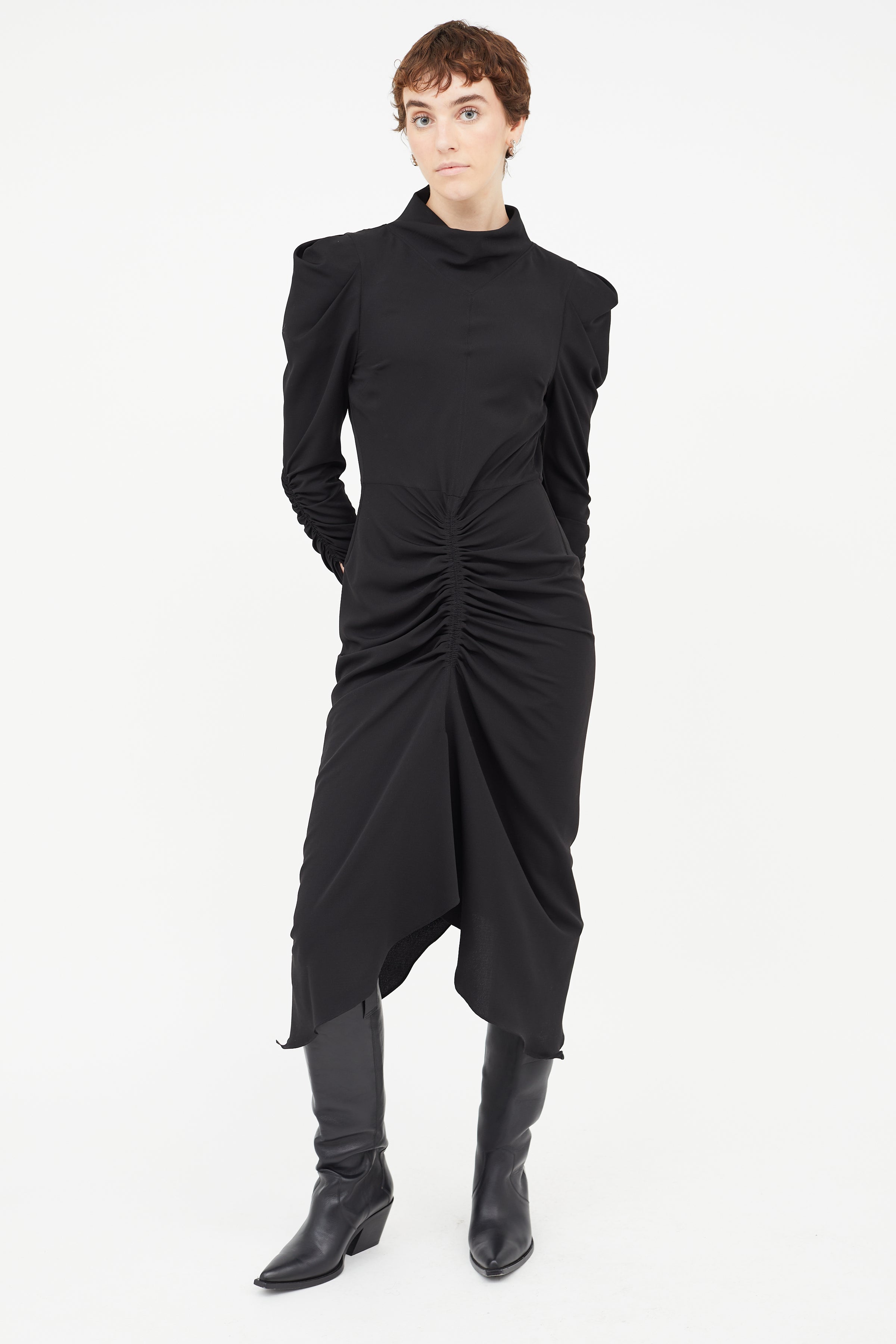 Isabel Marant // Black Ruched Long Sleeve Dress VSP Consignment Isabel Marant // Black Ruched Long Sleeve Dress VSP Consignment