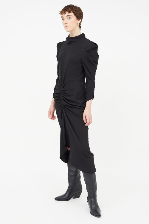 Isabel Marant Black Ruched Long Sleeve Dress
