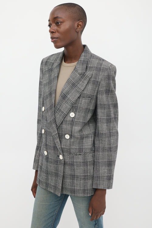 Isabel Marant Black & White Cotton & Wool Check Blazer