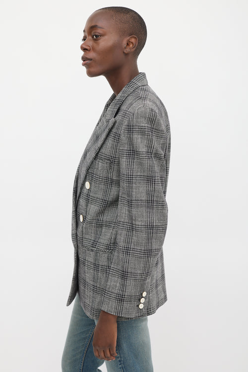 Isabel Marant Black & White Cotton & Wool Check Blazer