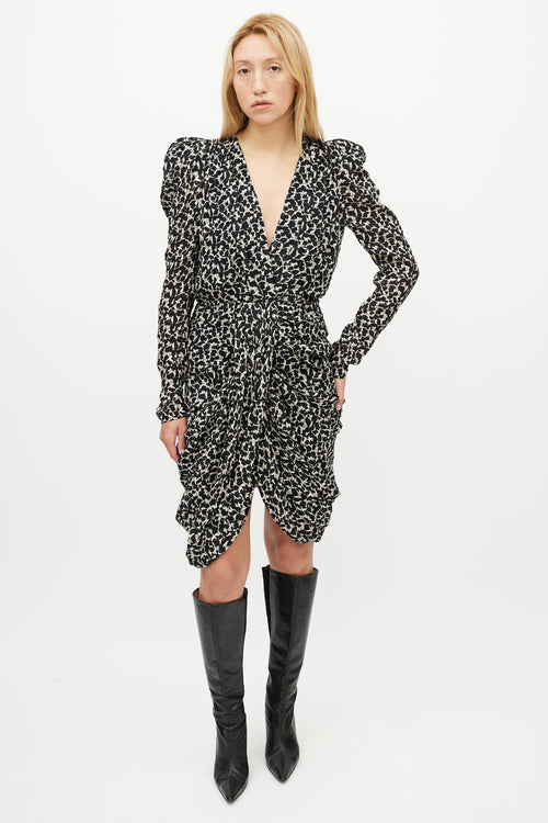 Isabel Marant Black & White Floral Ruffled Dress