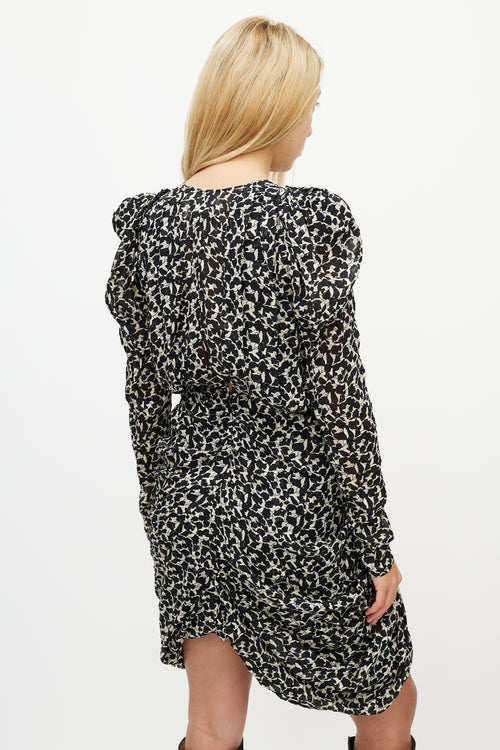 Isabel Marant Black & White Floral Ruffled Dress