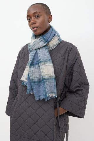 Isabel Marant Blue & White Wool Plaid Suzanne Scarf