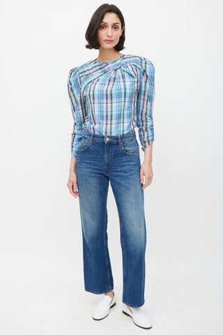 Isabel Marant Blue & Multicolour Plaid Gathered Top