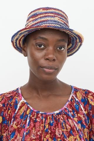 Isabel Marant Blue & Multicolour Raffia Yucata Bucket Hat