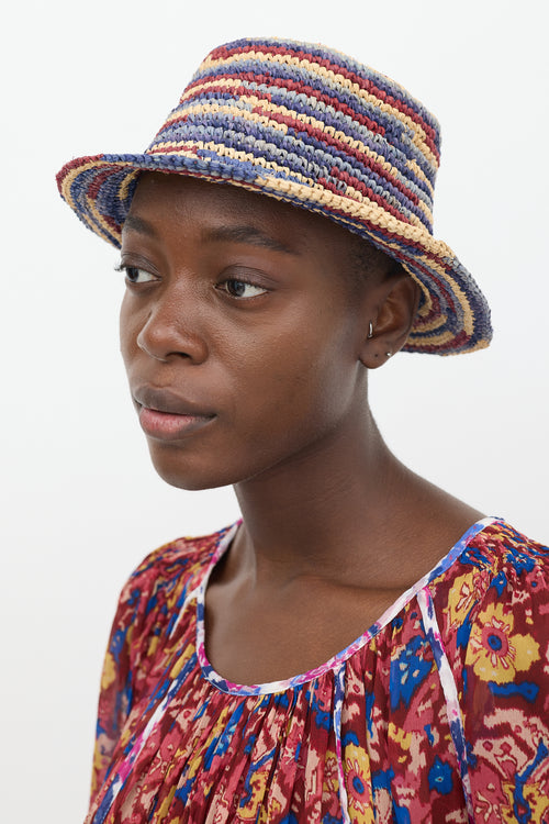 Isabel Marant Blue & Multicolour Raffia Yucata Bucket Hat