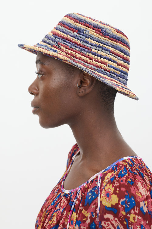 Isabel Marant Blue & Multicolour Raffia Yucata Bucket Hat